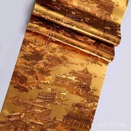 Hotel Restaurant Qingming Shanghe Tu Retro Gold Foil Background Wallpaper Golden TV Box Wallpaper Ne