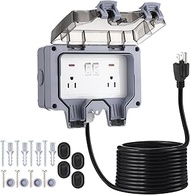 Kanayu 30ft Outdoor Outlet Box with Extension Cord and Cover, Dual 15 Amp 5-15 Receptacles Weatherpr
