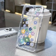 For iPhone 7 8 Plus X XS Max XR 11 12 13 14 pro max 14 Plus Oil painting small flowers Transparent TPU Fine Hole Phone Case