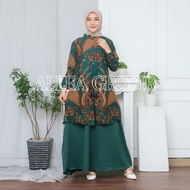 Gamis Batik Kombinasi Motif Tanduk Modern Premium Dress Muslim Gamis Batik Kombinasi dan Kemeja Batik