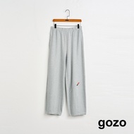 [gozo] Small Woven Label Splicing Elastic Trousers (Gray/Dark Blue _ F) | Women Slim-Fit Casual Sweatpants Sports Pants Home