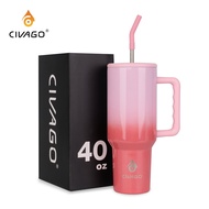 CIVAGO(40oz)แก้วสูญญากาศฉนวน ขวดน้ำสแตนเลสพร้อมหลอดและที่จับ แก้วน้ำ ฟลาสก์