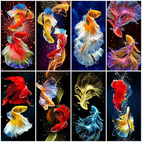 MomoArt Big Size Diamond Painting 5D Fish Cross Stitch Mosaic Full Kits Beads Embroidery Lucky Charm
