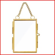 Picture Frame with Chain Hanger Brass Photo Frame 2x3 Inch Glass Picture Artwork Display Frame Style