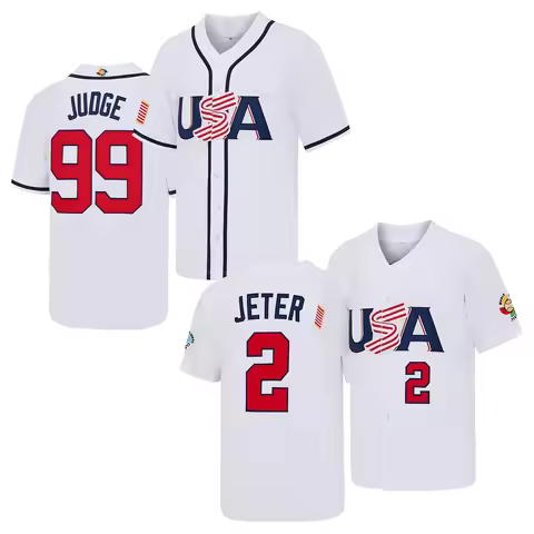 Men's USA Aaron Judge #99 Derek Jeter #2 Crow-Armstrong #4 Embroidery Baseball Jersey, WBC World Cla
