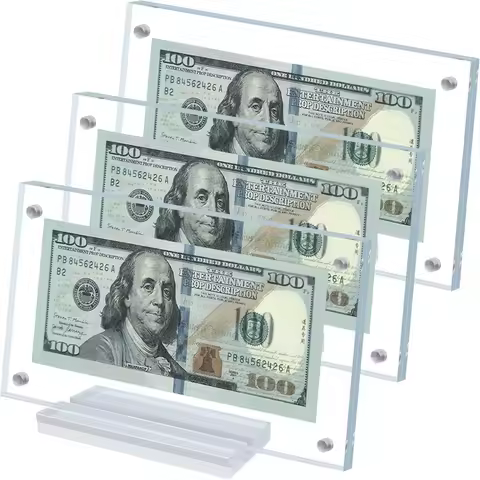 1/2pcs Dollar Bill Commemorative Coins Picture Frame Holder with Base Sturdy Clear Acrylic Display H