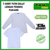 BAJU SUKAN PUTIH LEHER BULAT (TANPA KOLAR) - Lengan Panjang / Lengan Pendek