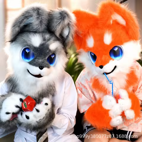 Fursuit Dog Head Black White Wearable Furry Cosplay Anthro Fursuit Props For Furry Convention For Ad