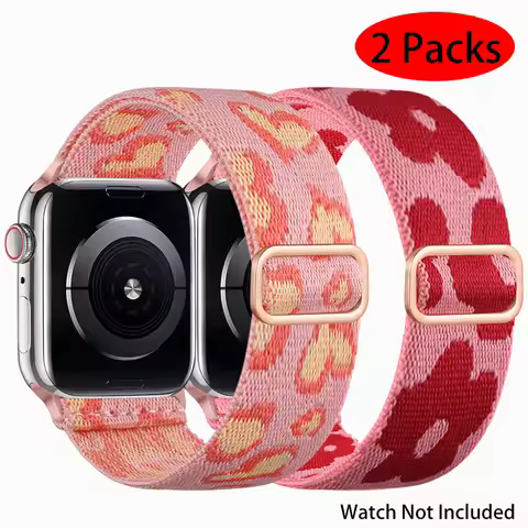 2Pcs Patterned Stretchy Nylon Solo Loop Bands for Apple Watch Series 9-Ultra, 38mm-49mm - Stylish Pr