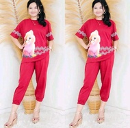 Setelan One Set Joger Jumbo Oversize Atasan Lengan Pendek Celana 7/8 Premium Ada Saku Kanan Kiri Sab