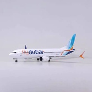 Boeing B737MAX Dubai Aviation aircraft model, LED touch lights, simulation wheels, plastic static sc