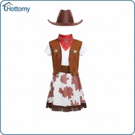 Girls Cowboy Costume with Skirt and Badges Dress Up Play Set for Masquerade Group Event