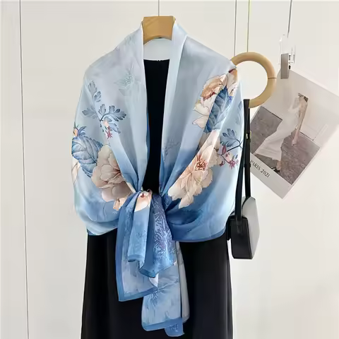Women Pure Silk Scarf and Shawls Printed Designer Scarf Wraps Long Size Foulard Femme Spring Summer 