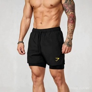 GYMSHARK Shark Men's Shorts 2 in 1 Double Shorts Muscle Sports Training Fitness Casual Loose Printed