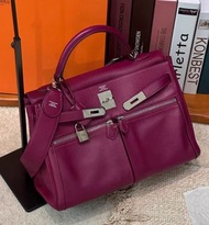 愛馬仕 Hermes Kelly Lakis 32 托斯卡紫 銀扣肩帶鑰匙鎖