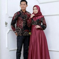 Couple Gamis Batik Kombinasi Polos Terbaru Kekinian