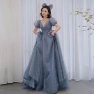 Blue Starry Sky Puffy Evening Dress 2023 New Fugitive Princess Super Fairy Dream Wedding Banquet Toast Dress