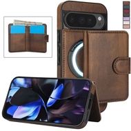 for Google Pixel 9 Pro XL Magsafe Wallet Case with Card Holder, 2 in 1 Detachable Leather Magnetic S