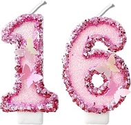 2.8" Pink Butterfly Glitter Number Candles 16th 61st Birthday Gifts for Women Men Birthday Decoratio