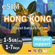 บัตร ESIM การเดินทางฮ่องกง: ข้อมูลไม่จำกัดความเร็วสูง35GB สำหรับ1-7Days, 1/2/5GB ต่อวัน,4G/5G LTE (ร