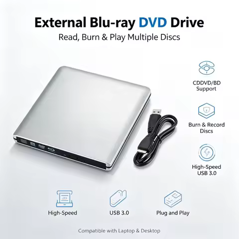 New Ultra-Slim External Optical Drive with 4K Blu-Ray Burning, USB 3.0, DVD Play, 3D Blu-Ray R/W, CD