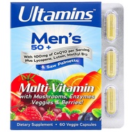 Ultamins, Men's 50+ Multivitamin with CoQ10, Mushrooms, Enzymes, Veggies & Berries, 60 Veggie Capsul