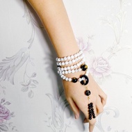 白松石 瑪瑙 黑曜 龍 六字真言 黑白108手串念珠 7.5mm 單品 禮物