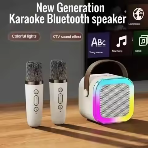 Portable Bluetooth K12 Karaoke Machine with 5.3 PA Speaker System and Wireless Microphones for Famil