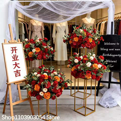 Custom 60CM Artificial Rose Ball Wedding Road Guide Flower Hotel Banquet Hall Decor Stage Props Euca