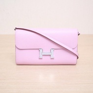 HERMES(愛馬仕) Constance康康 Long To Go 肩帶 長款錢包 X9錦葵紫 Epsom皮 U刻 銀扣