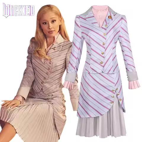 Adult Wicked 2024 Glinda Costume Wicked Movie The Musical Ariana Grande Cosplay Women's Pink Striped