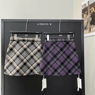 [genies Elf] In Stock Checked Skirt Woolen Gray Purple 10