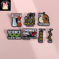 QQBlifeMarkLabel Cartoon Science Enamel Brooches Cute Test Tube DNA Microscope Metal Brooch Lapel Ba