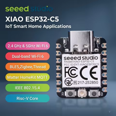 5GHz ESP32 C5 Seeed Studio XIAO ESP32C5 2.4GHz Wi-Fi 6 Module Dev Board RISC-V, Bluetooth IEEE Zigbe