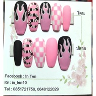 Fake Nails Gel Fire Pattern Pink Color