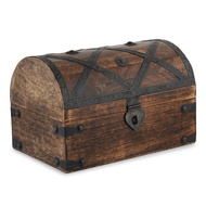 Ajuny Wooden Handcrafted Decorative Pirate Treasure Chest Jewelry Storage Box Shell Strips Multipurp