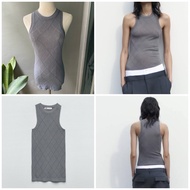 USED Zara grey argyle knit top size M