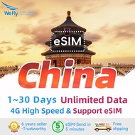 Wefly China eSIM 4G/5G+Unlimited Data 1-30 Days 3GB/5GB/10GB China eSIM Card Hongkong eSIM 中国流量卡 大陆流量卡