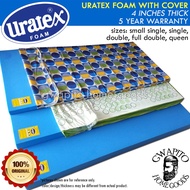 Ang mainit na benta ♠Uratex Foam with Cover 4 inches thick 100 ORIGINAL ( Single  Double  Queen  Family )♭