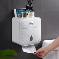 Toilet Paper Holder Waterproof, Self Adhesive Wall Mounted Bathroom Kitchen Facial Tissue Storage Box Tissue Box Holder with Shelf and Drawer