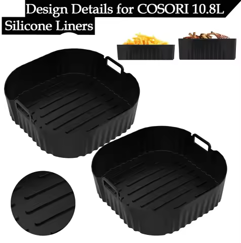 2Pcs Reusable Silicone Air Fryer Tray Cosori Turbo Tower 10.8L Air Fryer Liner Basket, Non-Stick Hea