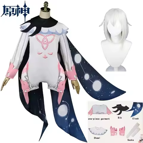 Paimon Cosplay Dress Anime Game Genshin Impact Paimon Cosplay Costume Women Lolita Dress Wig Jumpsui