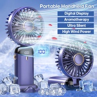 USB Handheld Mini Fan Foldable Portable Neck Hanging Fans 5 Speed USB Rechargeable Fan with Phone Stand and Display Scre