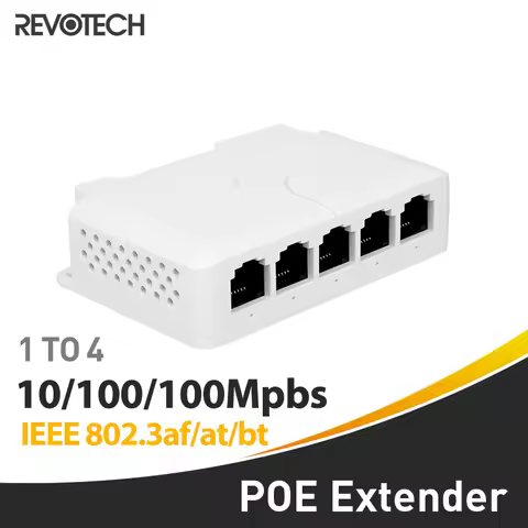 Revotech 4 Ports 100Mbps POE Extender IEEE802.3af/at/bt Repeater Transmission Outdoor MAX 60W Switch