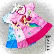 S157 Girl Cartoon Jersey Dress Mermaid Blue 1y, Rose 3y