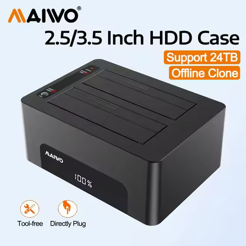 MAIWO Dual Bay 2.5 3.5 Inch SATA HDD/SSD Enclosure External Hard Drive Docking 24TB SATA to USB 3.0 