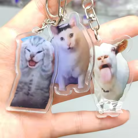 Rambling Goat Huh Cat Meme Keychain Confused Cat Memes Cat Screaming With Paws On Its Head Cute Gift