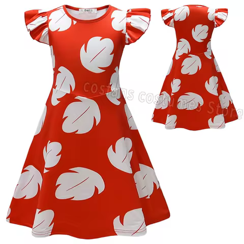 New popular Dixie embroidered cartoon Lilo girls' dress, flying sleeve dress, girls' casual dress, H