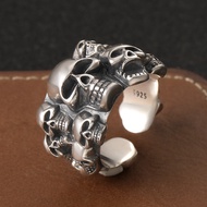 Chrome&amp;Hearts S925แหวนหัวหัวกะโหลกเงินแท้ของผู้ชายอินเทรนด์แหวนหัวกระโหลกสามมิติฮิปฮอปหล่อเดียวแหวนใส่นิ้วผู้ชาย