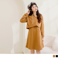 OB DESIGN ★ LAYERED-LOOK HOODED LONG SLEEVE MIDI DRESS ★ 2 COLOR ★ S-XXXL SIZE ★ PLUS SIZE